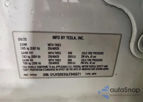2020 Tesla Model Y from USA, damaged, VIN 5YJYGDEE6LF045671